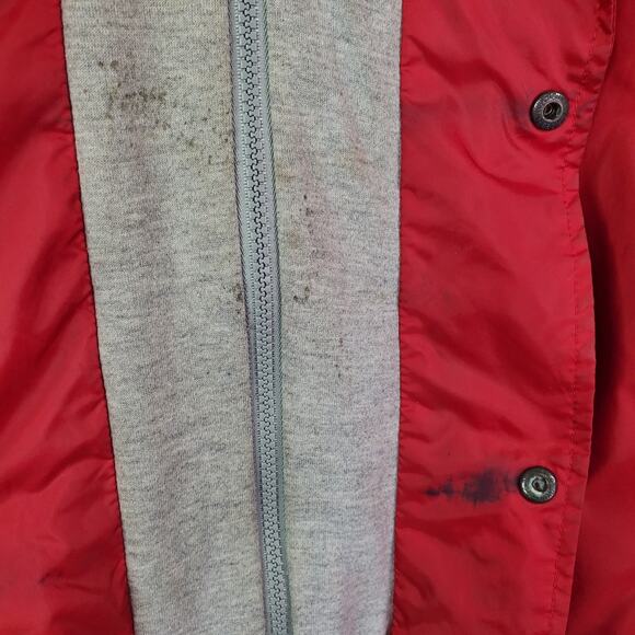 Vtg 90s Cabela's Men Sz XL Red/Gray Full Zip/Snaps Hooded Varsity Bomber Jacket - Picture 11 of 15